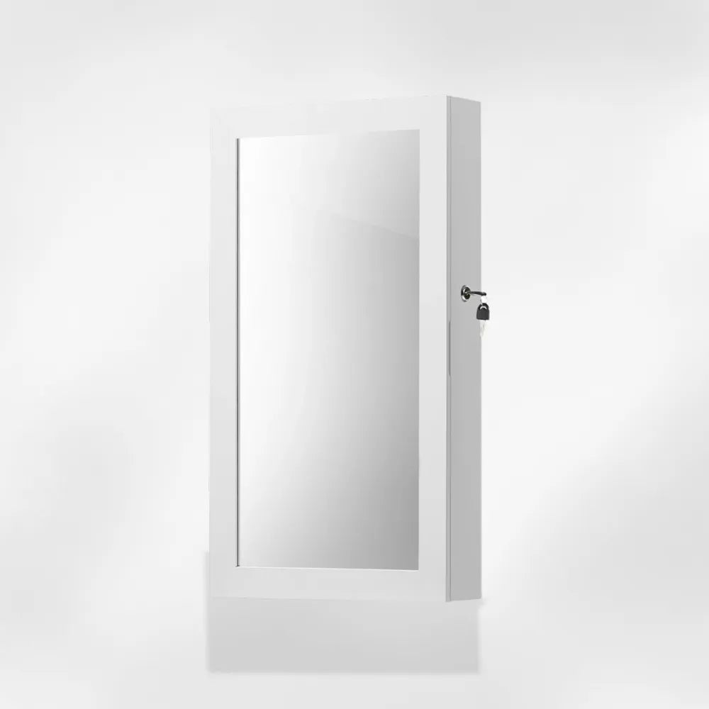 Boîte Bijoux Murale Bois Blanche Miroir Serrure