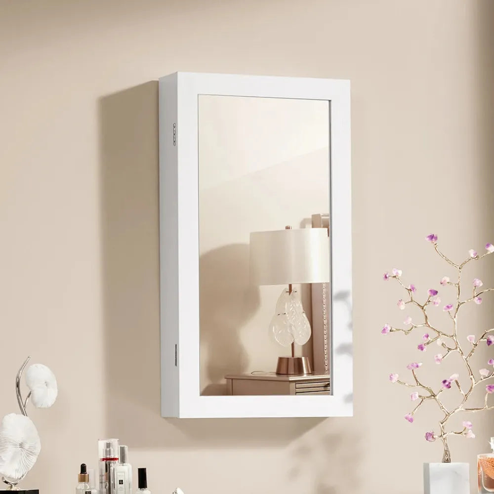 Boîte Bijoux Murale Bois Blanche Miroir Serrure