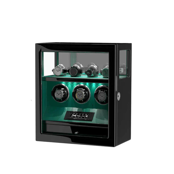 Coffre Fort Montre Cuir Vert Souverain 3 Places Biométrique