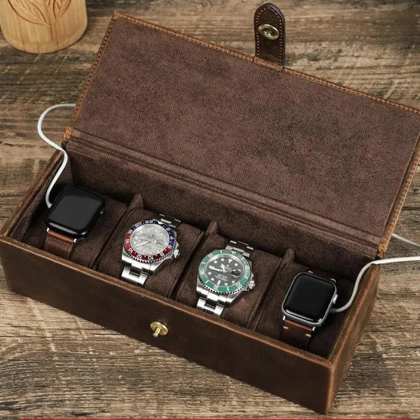 Boîte Montre Cuir Marron 4 Places