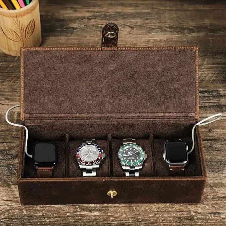 Boîte Montre Cuir Marron 4 Places