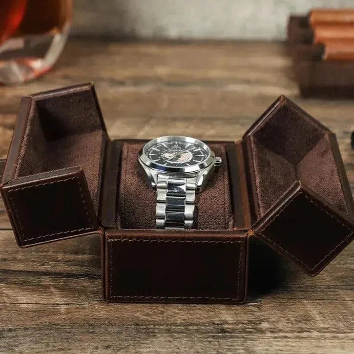 Boîte Montre Cuir Marron Compacte