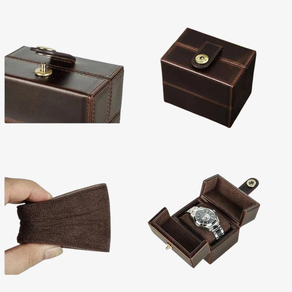 Boîte Montre Cuir Marron 1 Place Voyage