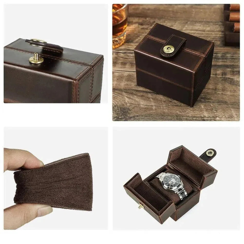 Boîte Montre Cuir Marron Compacte