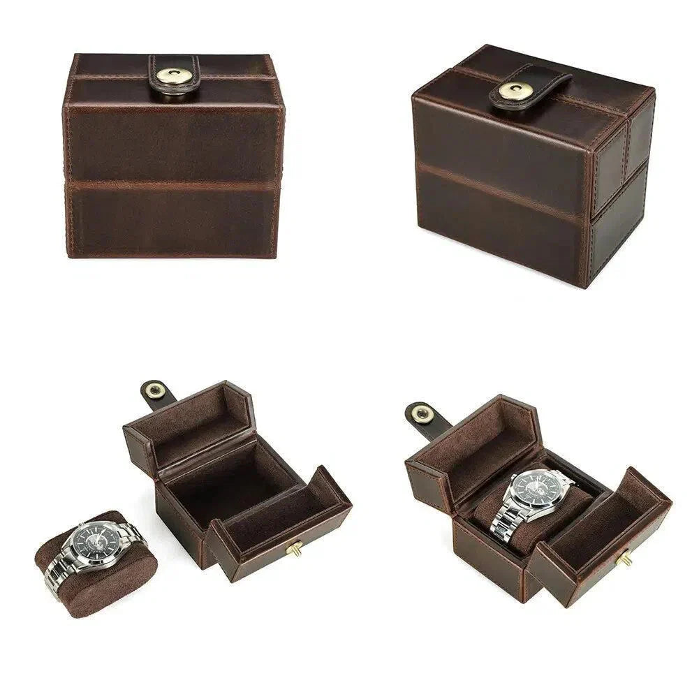 Boîte Montre Cuir Marron Compacte