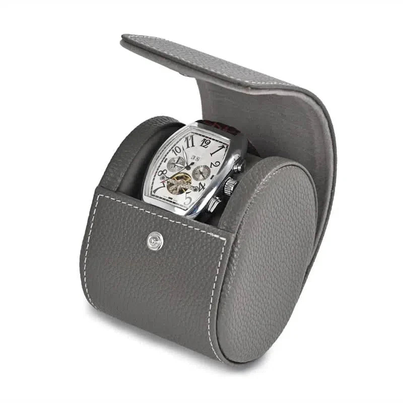 Étui Montre Cuir Gris Voyage Compact