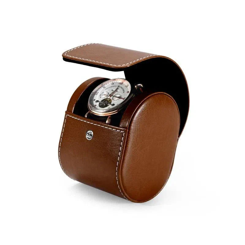 Étui Montre Cuir Noisette Voyage Compact