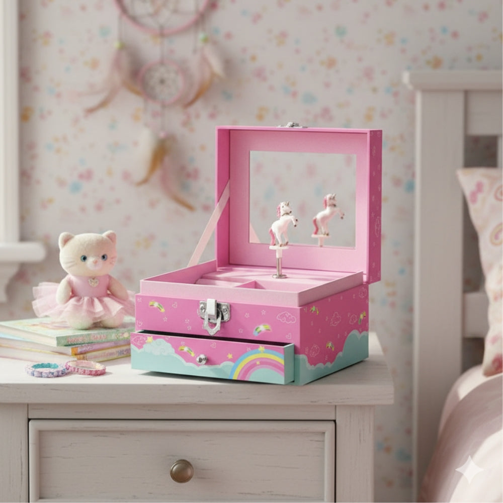 Boîte à Bijoux Musicale Licorne Rose Enfant