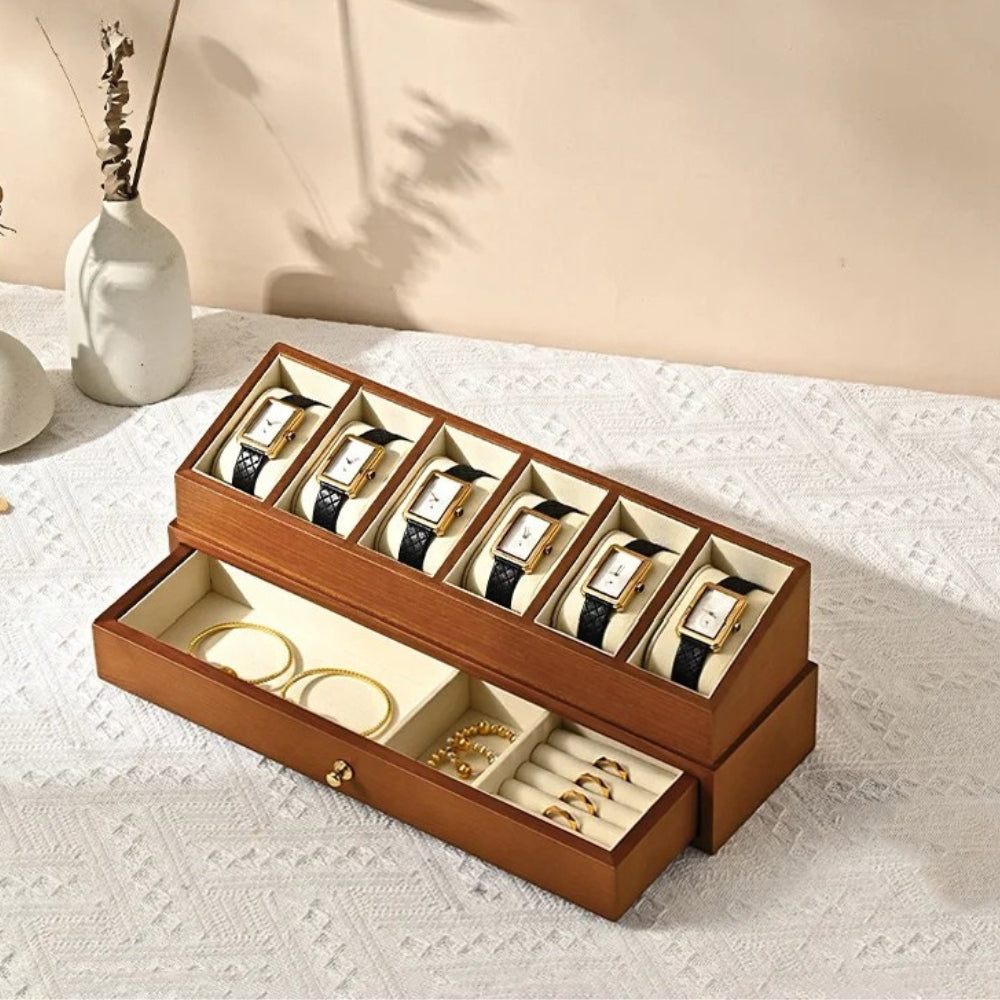 Boîte à Bijoux Montres Bois Beige Gris