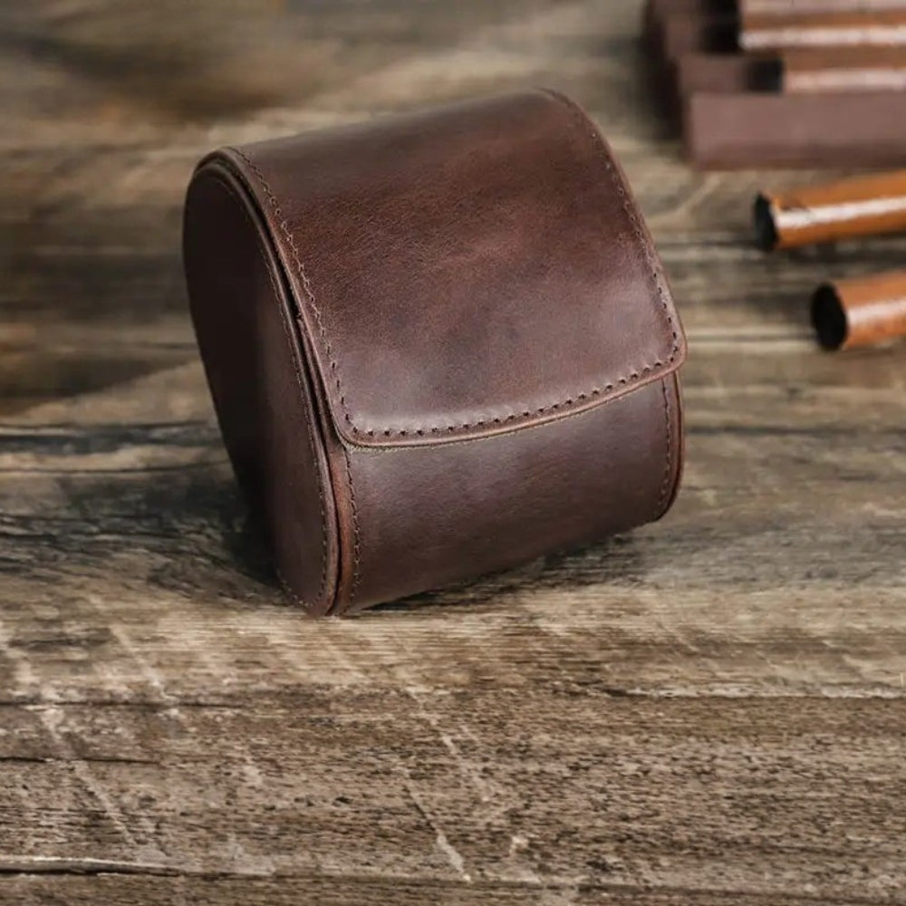 Étui Montre Rétro Cuir Marron 8 Slots