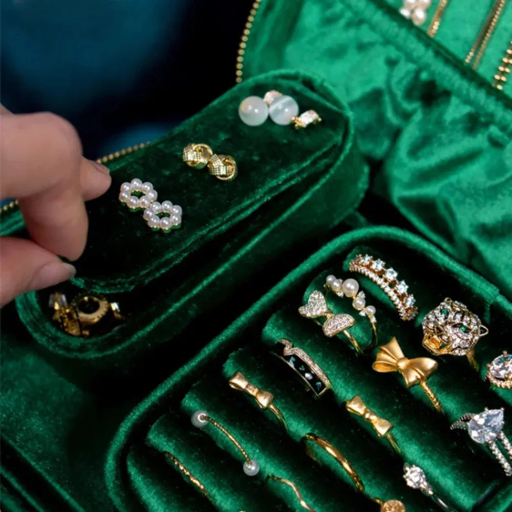 Boîte Bijoux Glamour Velours Voyage Fermeture Zipée