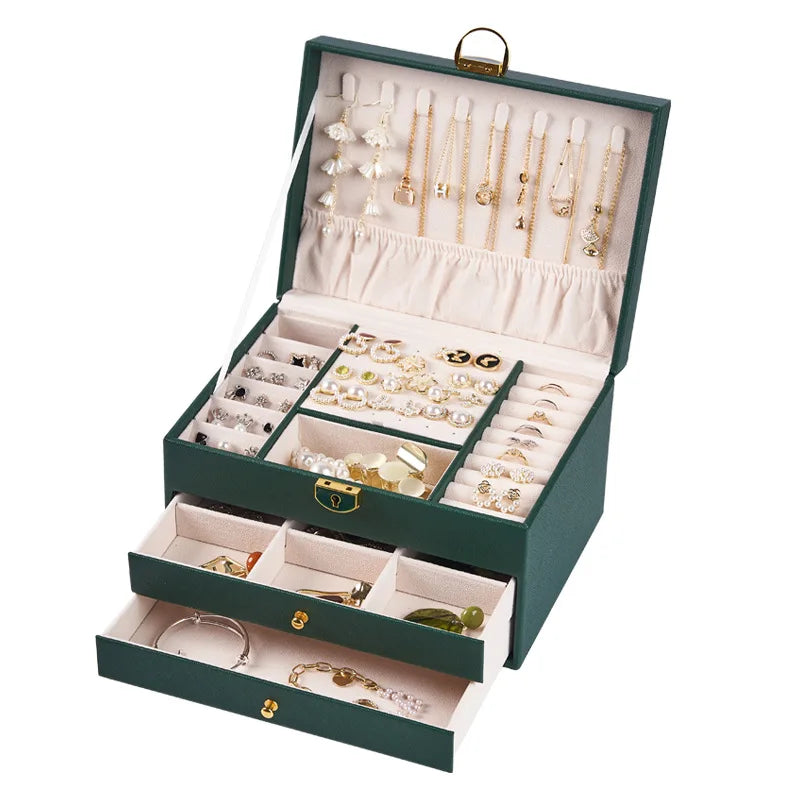 Boîte à Bijoux Simili Cuir Velours Serrure 3 Tiroirs