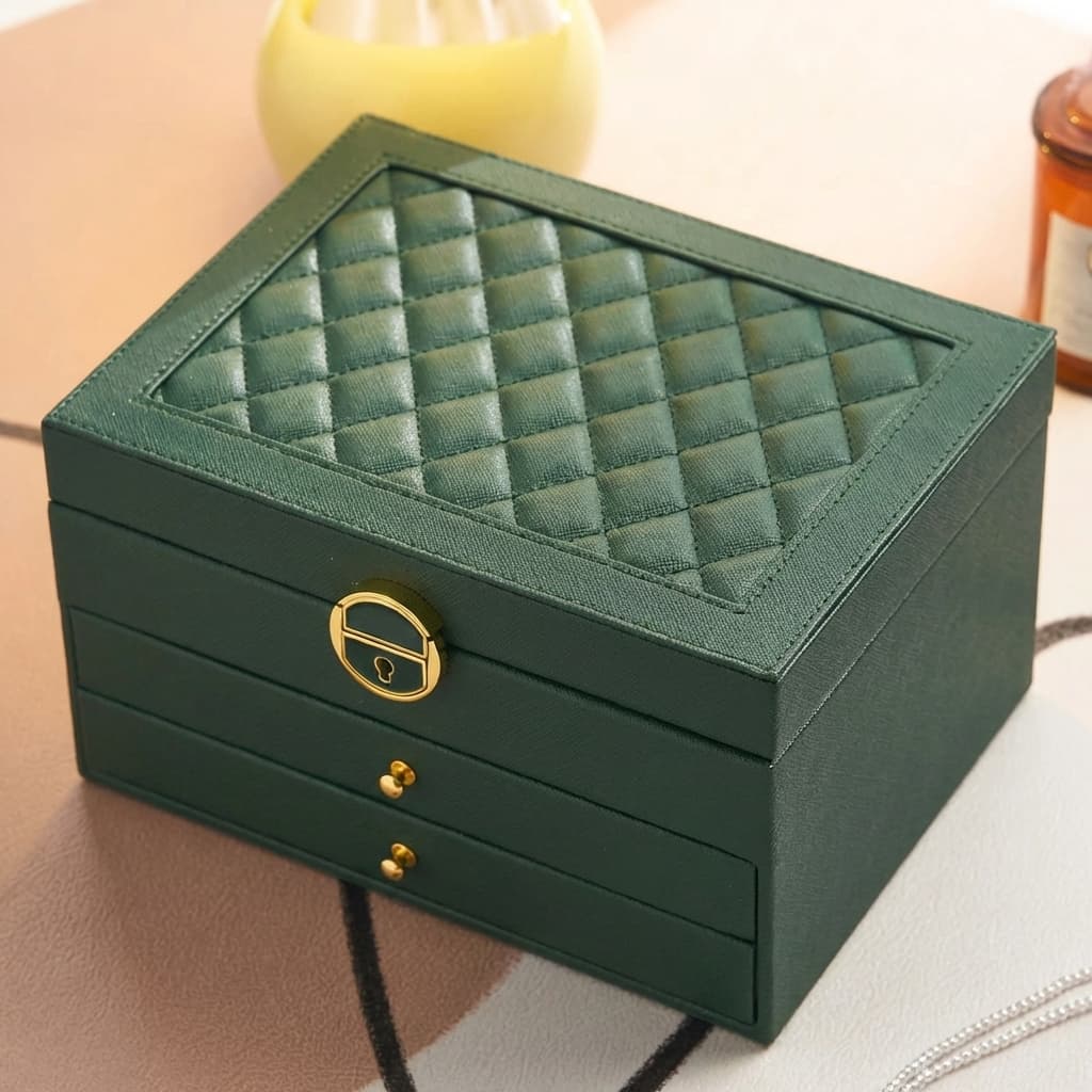 Boîte à Bijoux Simili Cuir Velours Serrure 3 Tiroirs