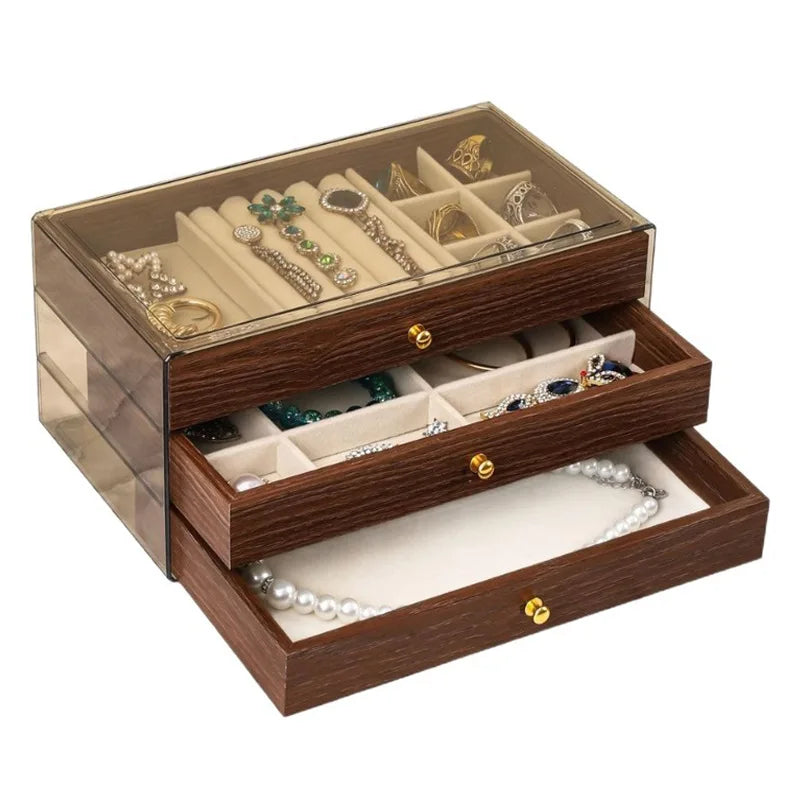 Boîte à Bijoux Bois Noyer 3 Tiroirs Femme