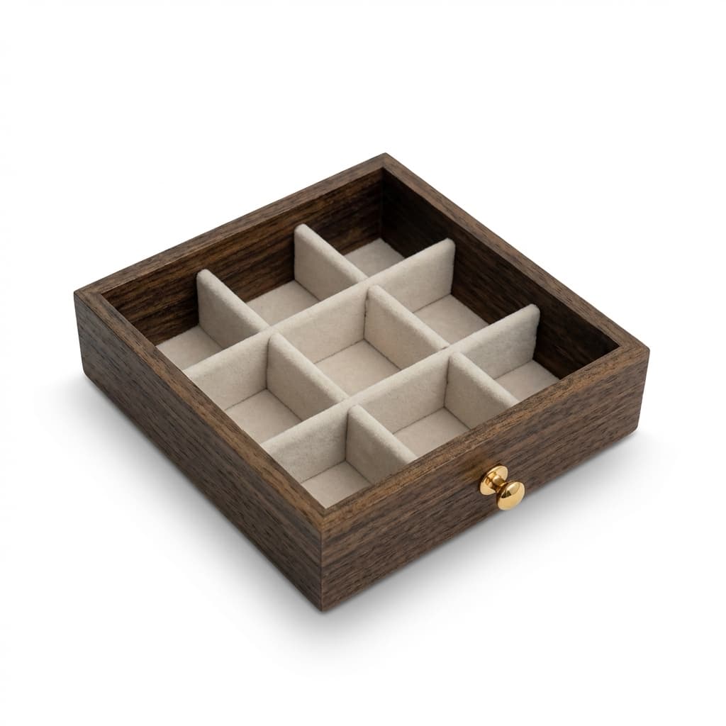 Boîte à Bijoux Bois Noyer Nordique Tiroirs