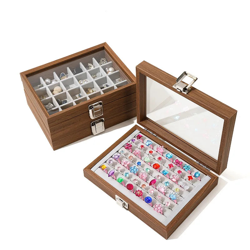 Boîte Bijoux Bois Noyer Couvercle Velours