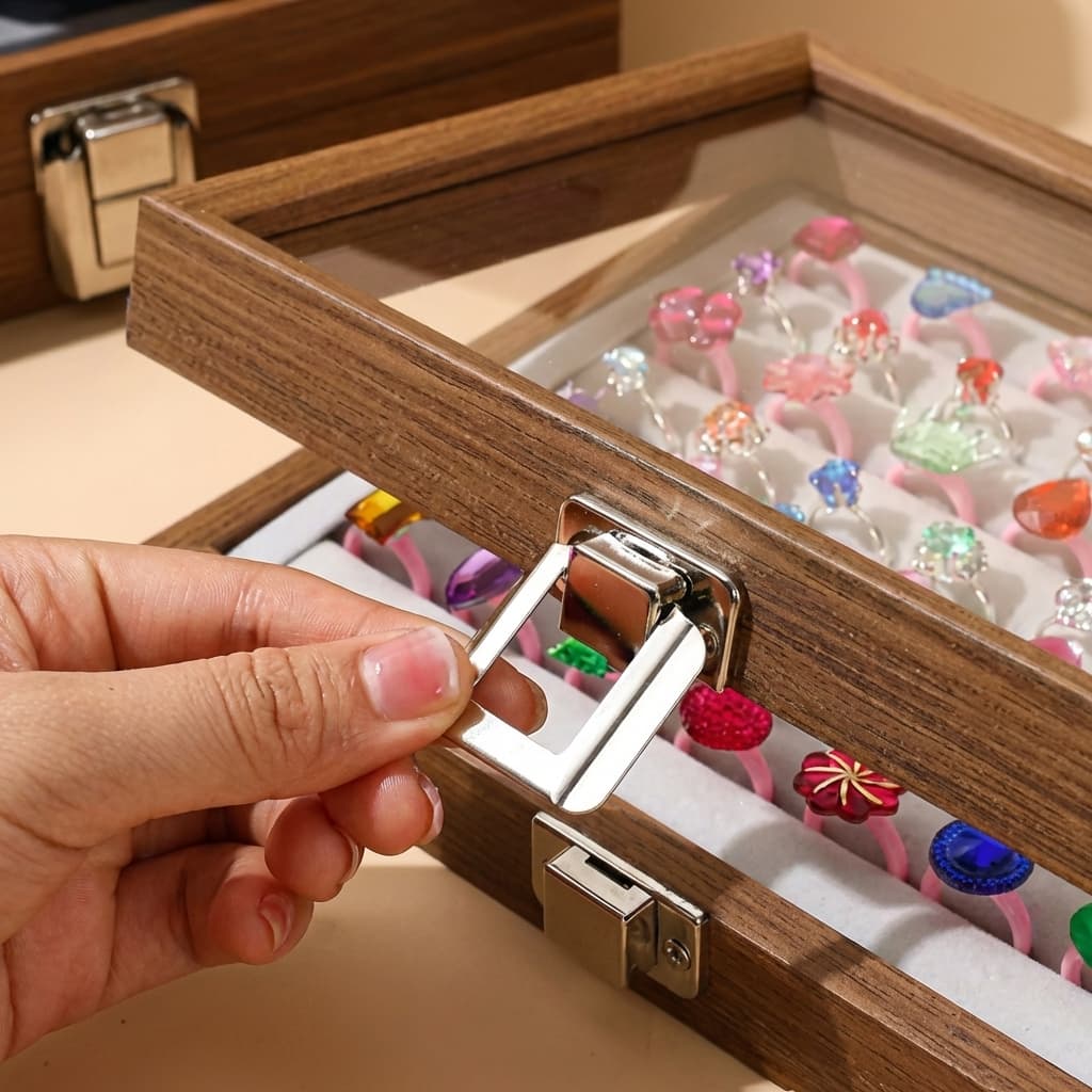 Boîte Bijoux Bois Noyer Couvercle Velours