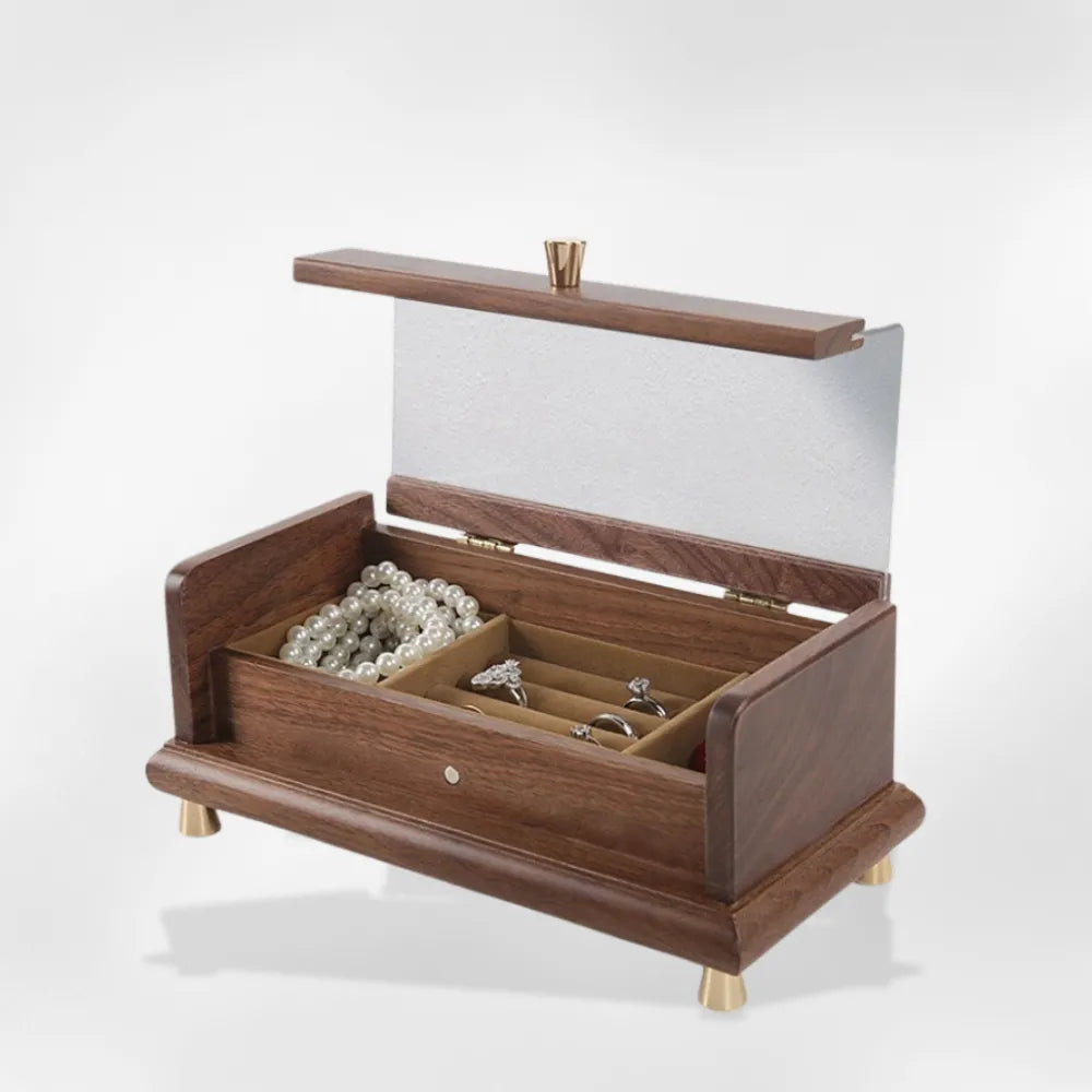 Boîte Bijoux Bois Verre Coffret Colliers Bagues
