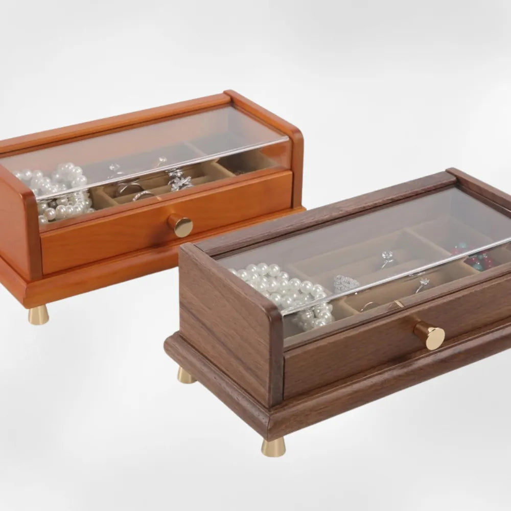 Boîte Bijoux Bois Verre Coffret Colliers Bagues