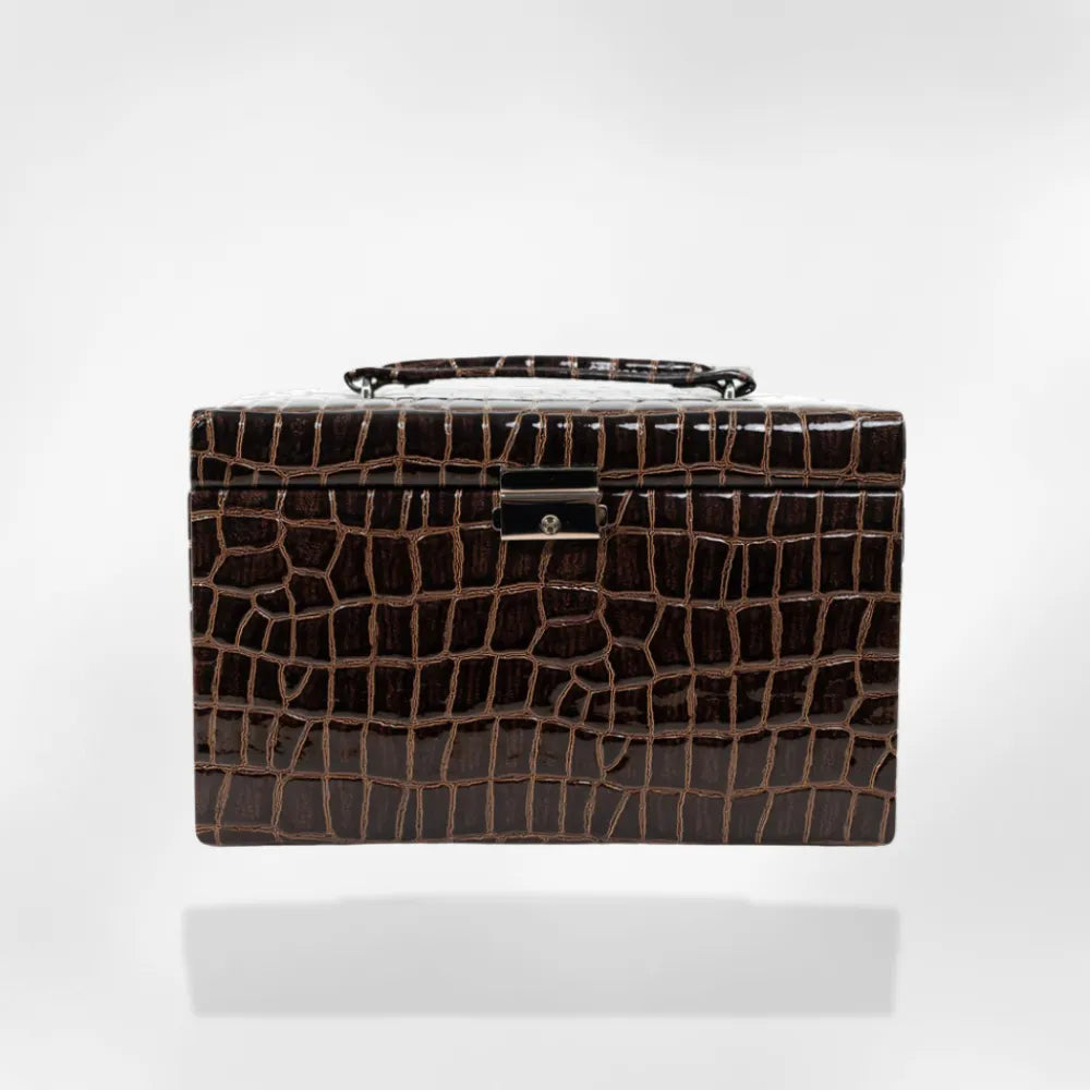 Boîte Bijoux Cuir Craquelée Finition Crocodile Rouge