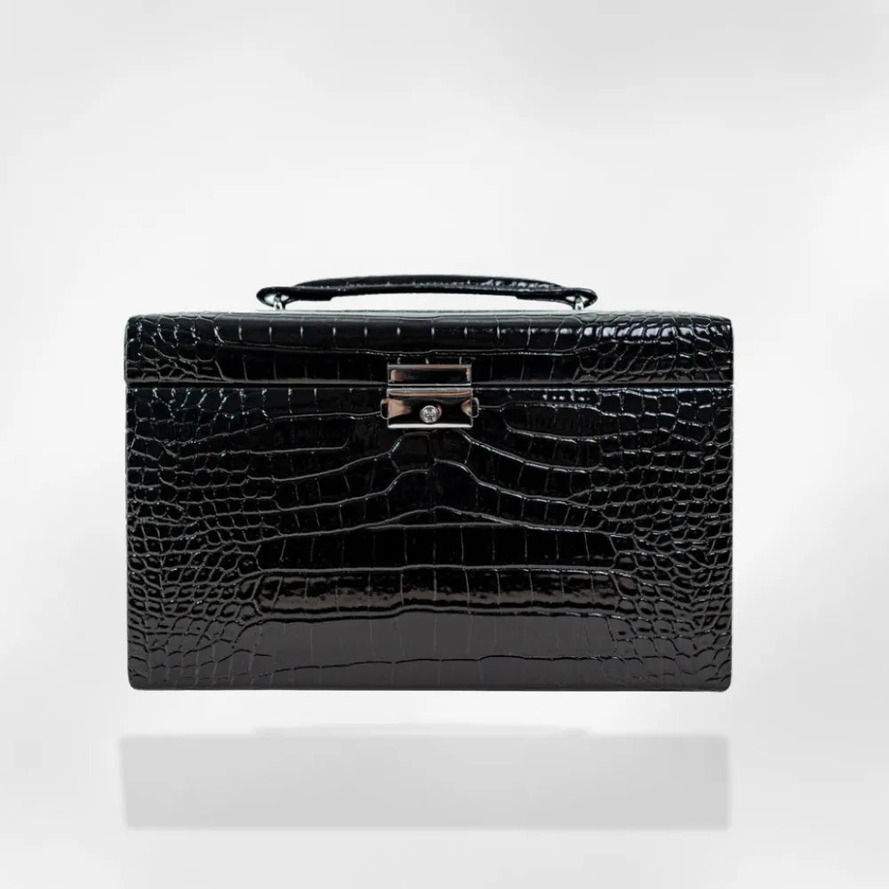 Boîte Bijoux Cuir Craquelée Finition Crocodile Rouge