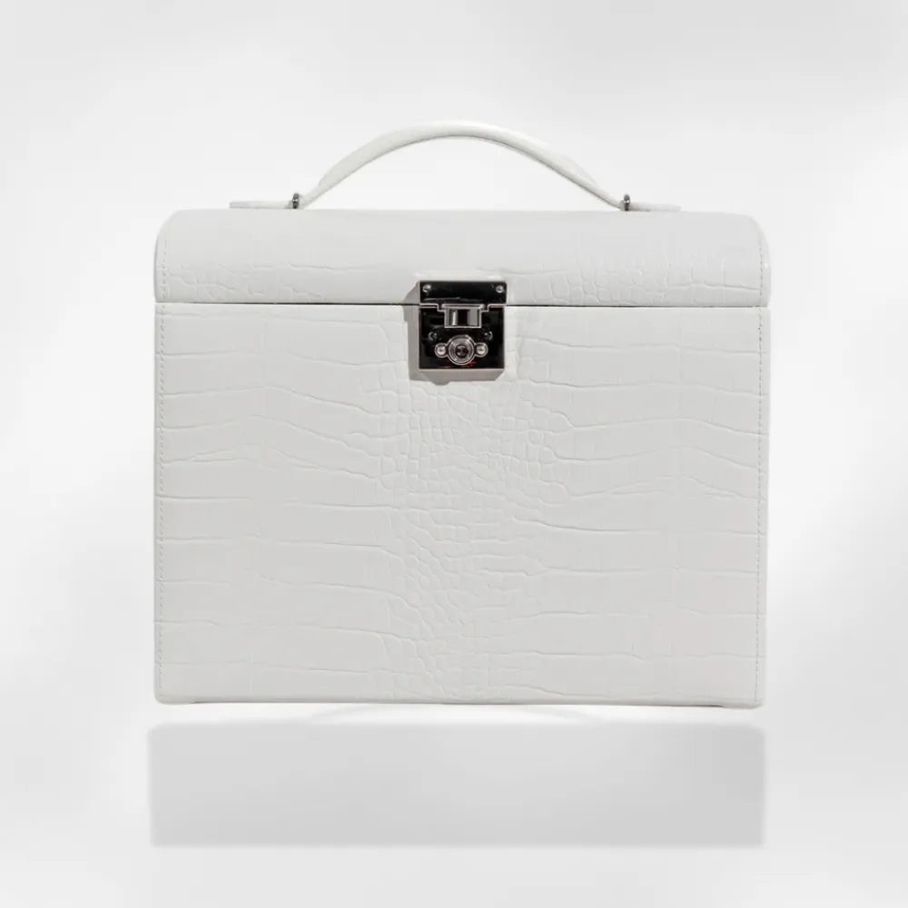 Boîte Bijoux Cuir Crocodile Compartiments Modulables