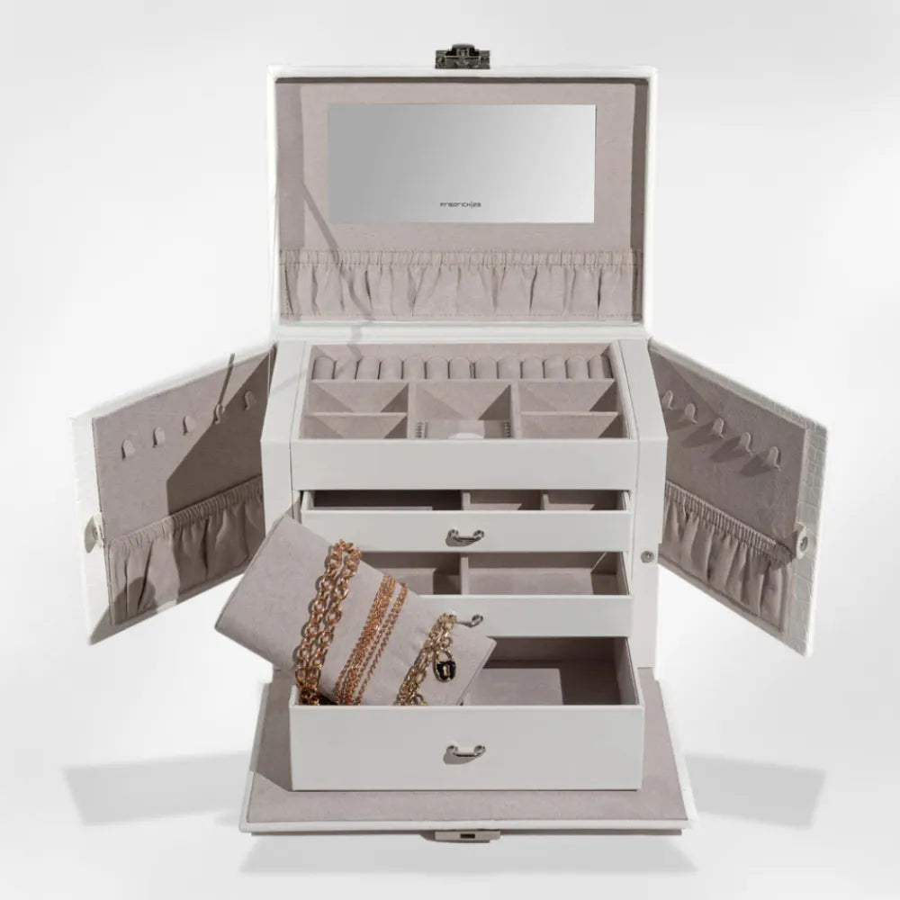 Boîte Bijoux Cuir Crocodile Compartiments Modulables
