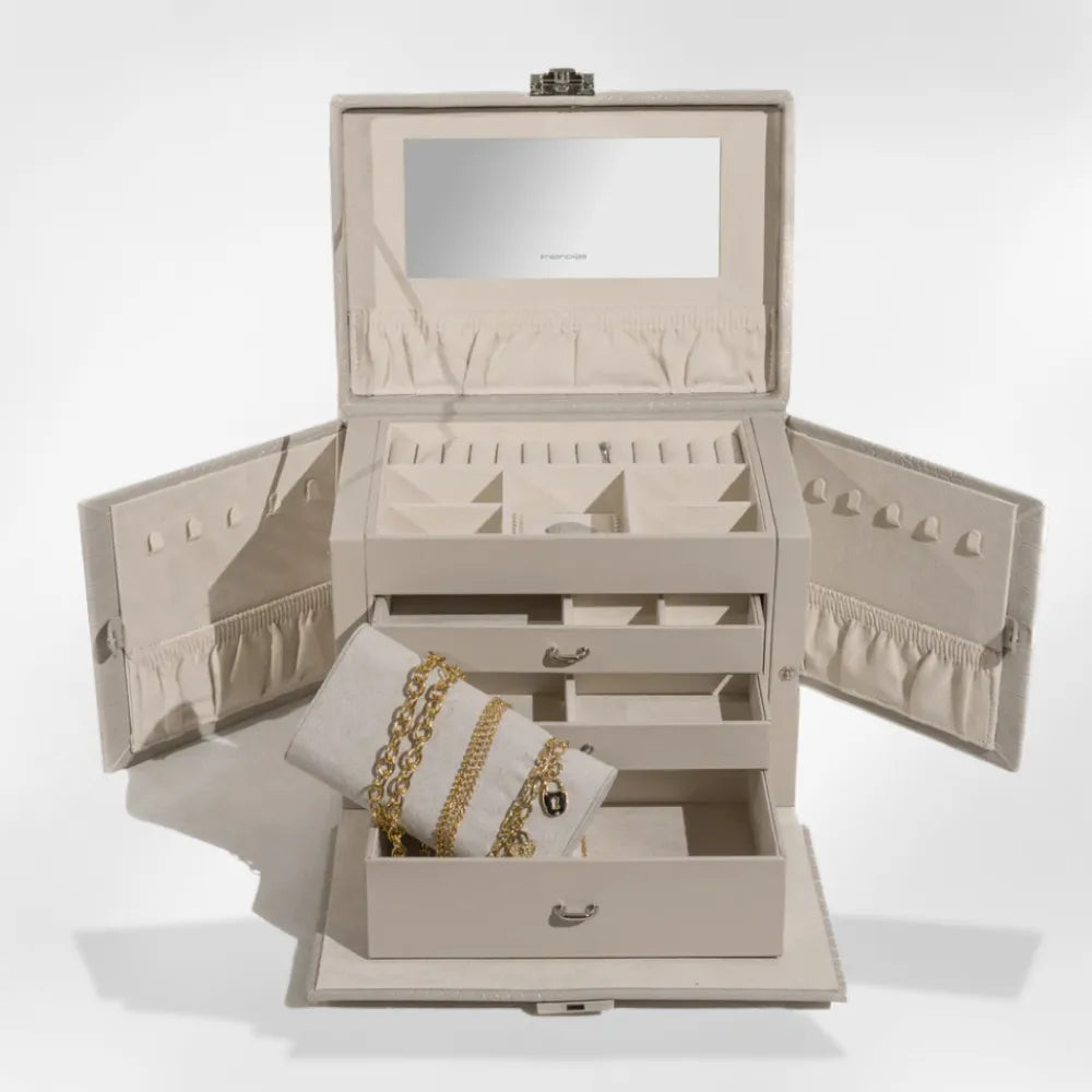 Boîte Bijoux Cuir Crocodile Compartiments Modulables