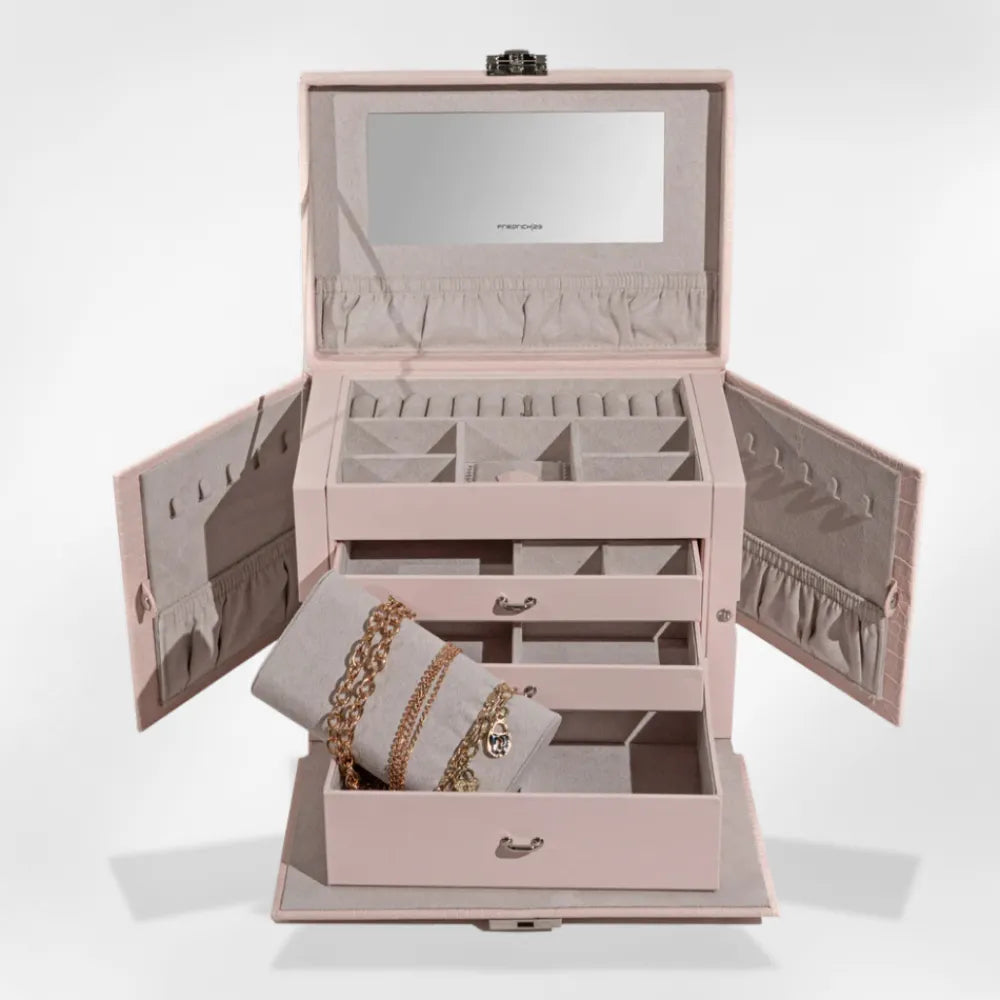 Boîte Bijoux Cuir Crocodile Compartiments Modulables