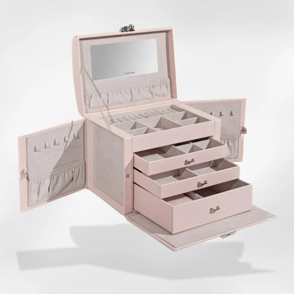 Boîte Bijoux Cuir Crocodile Compartiments Modulables