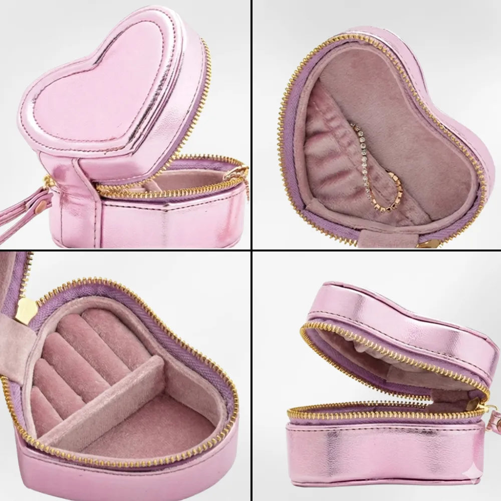 Boîte Bijoux Velours Forme Coeur Voyage Cadeau