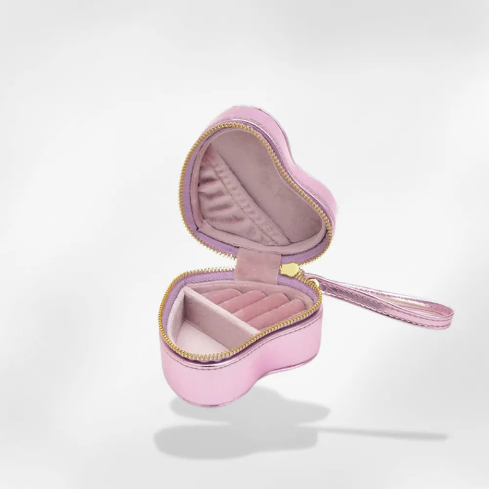 Boîte Bijoux Velours Forme Coeur Voyage Cadeau