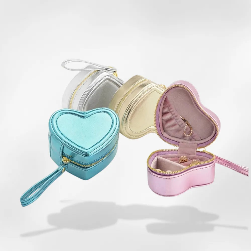 Boîte Bijoux Velours Forme Coeur Voyage Cadeau