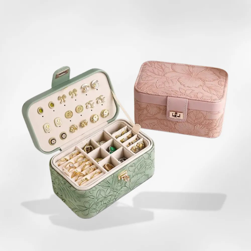 Boîte Bijoux Velours Motif Floral Rangement Compact