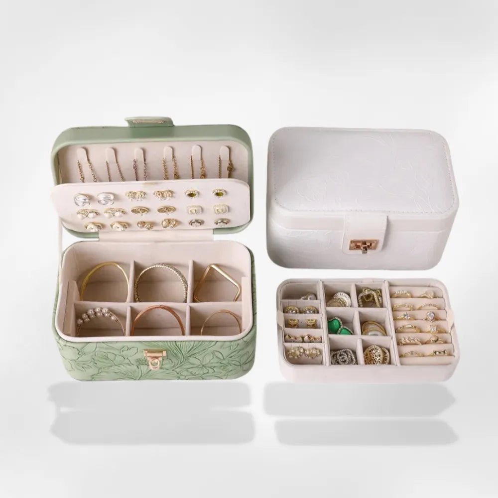 Boîte Bijoux Velours Motif Floral Rangement Compact