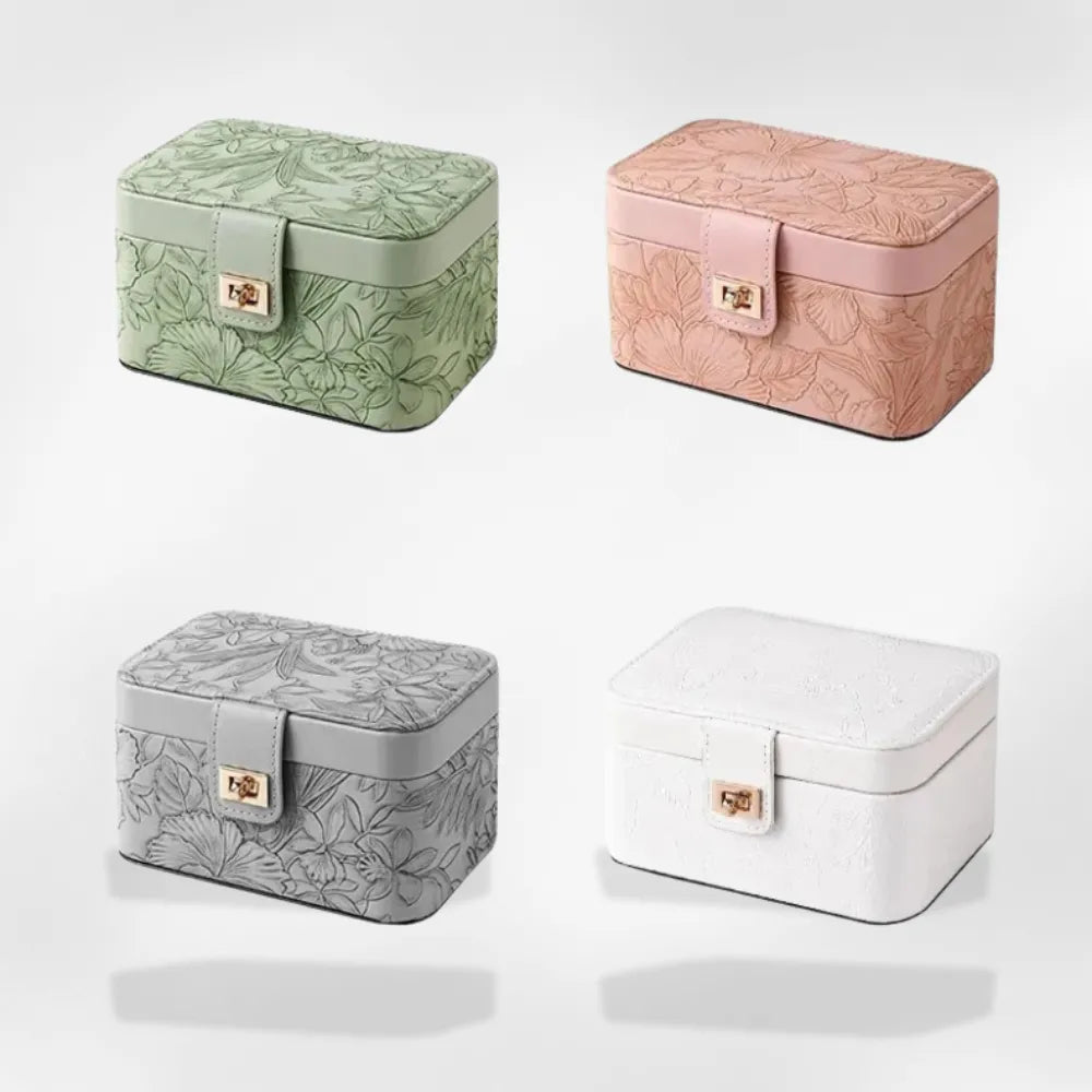 Boîte Bijoux Velours Motif Floral Rangement Compact