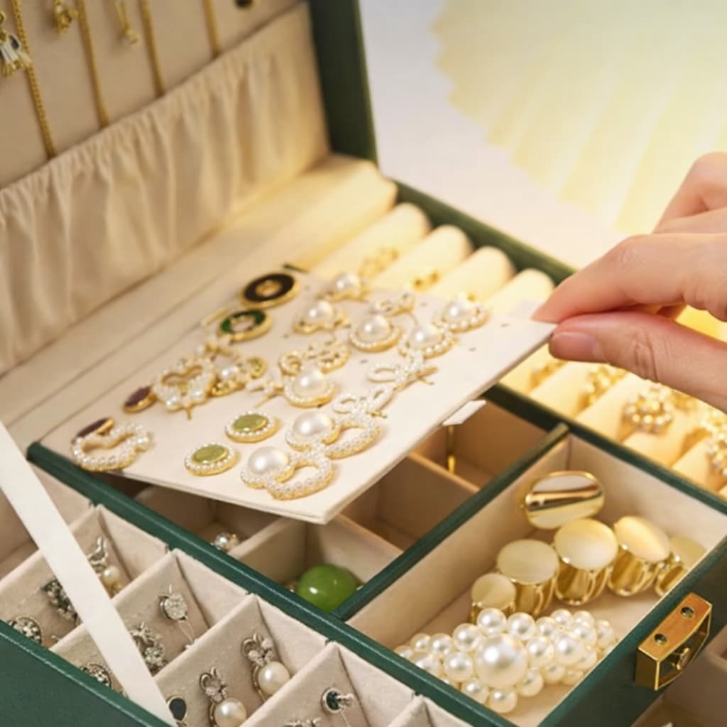 Boîte à Bijoux Simili Cuir Velours Serrure 3 Tiroirs
