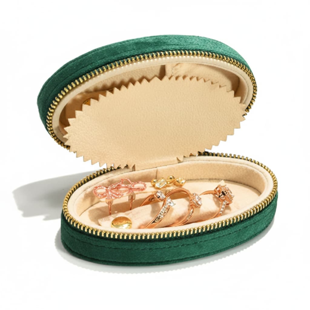Boîte à Bijoux Velours Ovale Zip Vintage