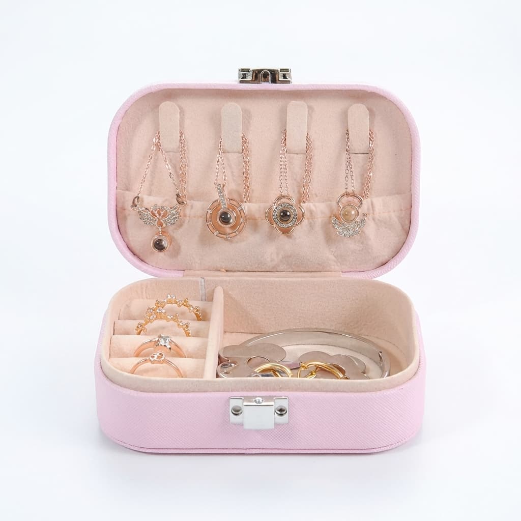 Boîte à Bijoux Cuir PU Velours Portable Bouton