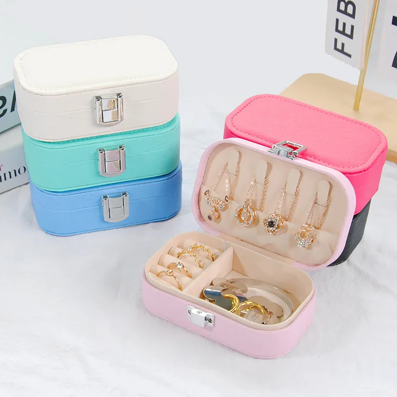 Boîte à Bijoux Cuir PU Velours Portable Bouton