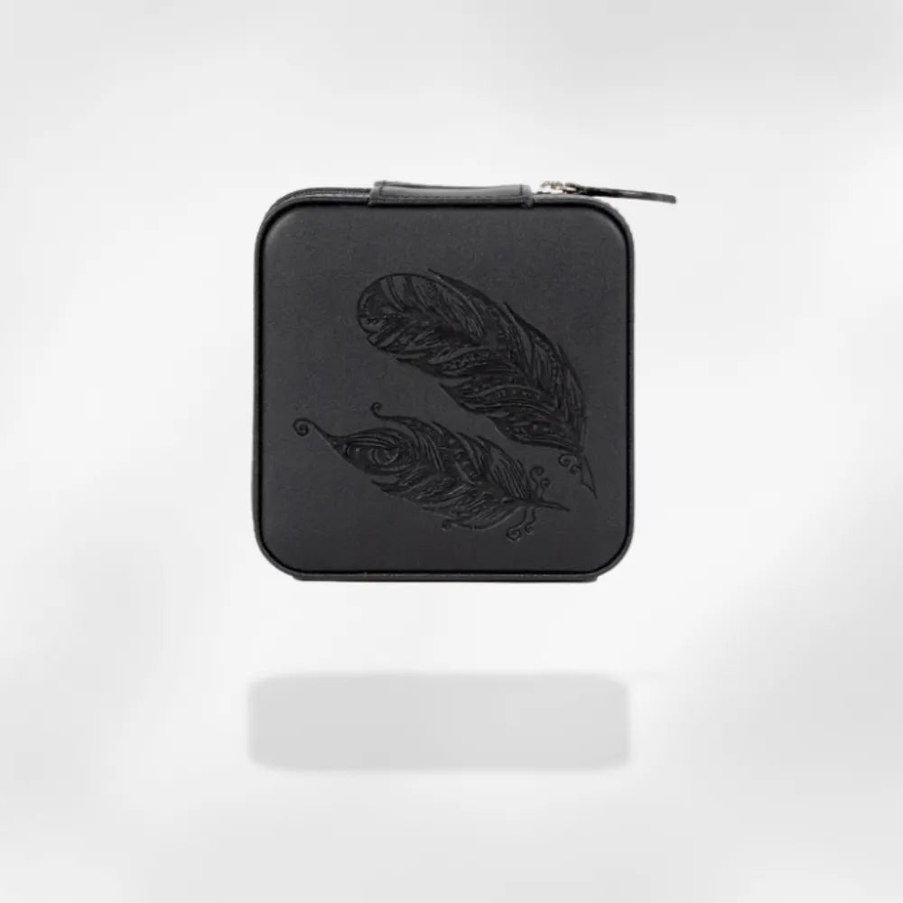 Boîte Bijoux Cuir Voyage Compacte Noir Beige