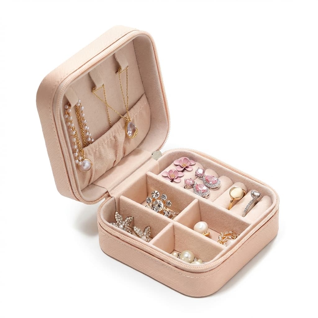 Boîte à Bijoux Cuir Ronde Voyage Compacte