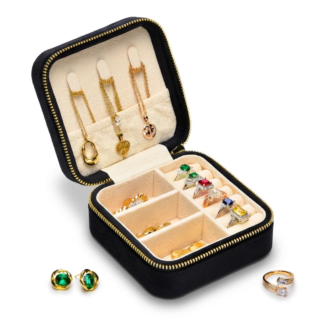 Boîte à Bijoux Velours Carrée Zip 15 Couleurs