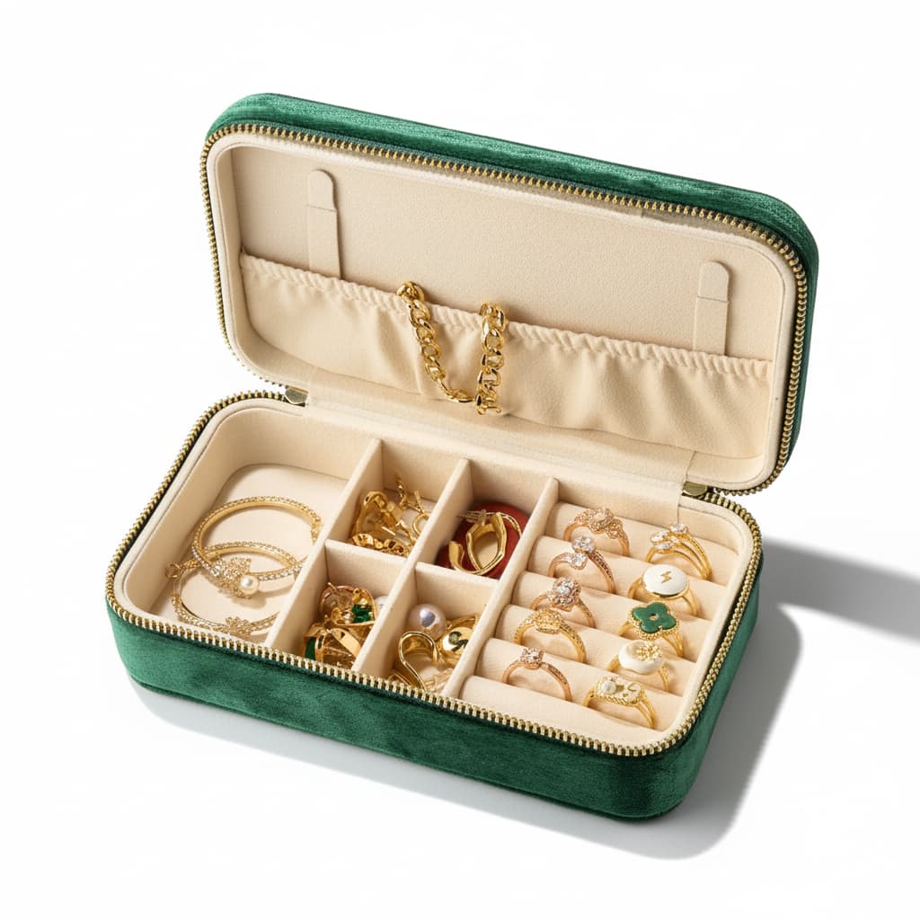 Boîte à Bijoux Velours Carrée Compartimentée