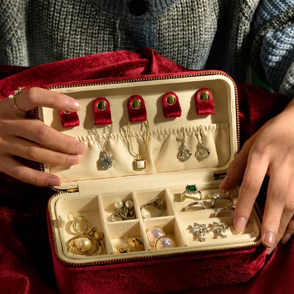 Boîte à Bijoux Velours Voyage Double Étage