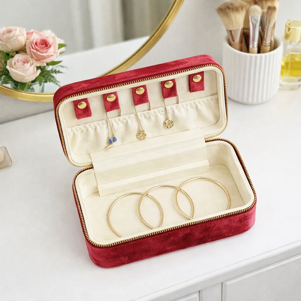 Boîte à Bijoux Velours Voyage Double Étage