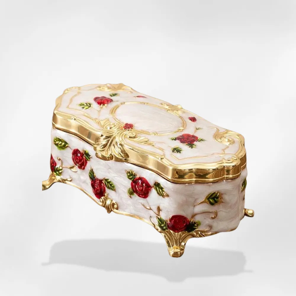 Boîte Bijoux Vintage Velours Décor Floral Ancienne