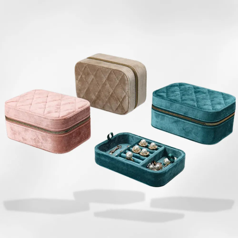 Boîte à Bijoux Velours Matelassé Voyage Anti-Nœud