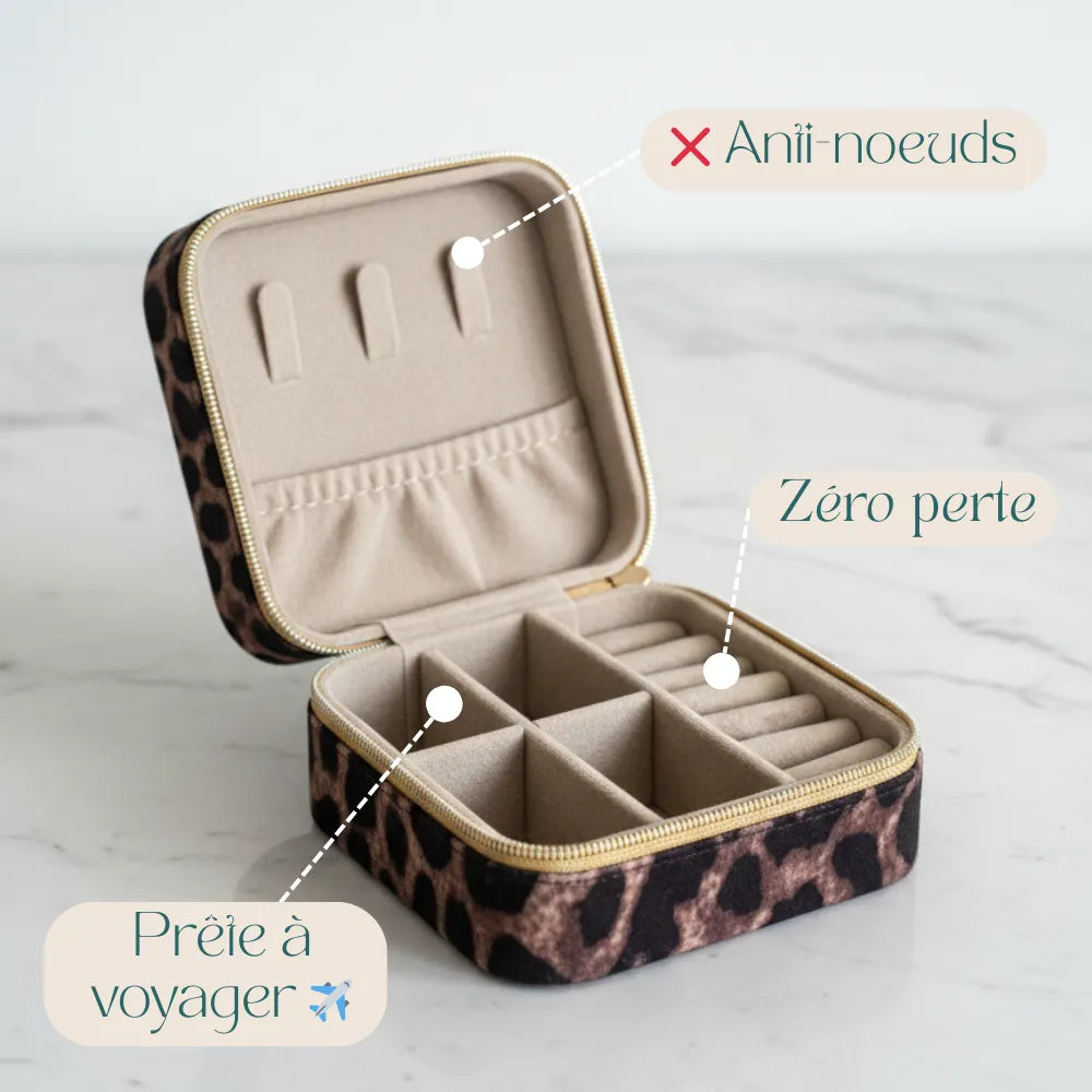 Boîte à Bijoux Léopard Velours Cuir Voyage