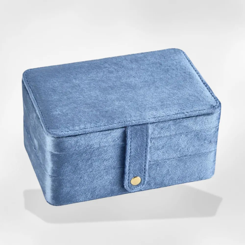 Boîte à Bijoux Velours Bleu 3 Niveaux